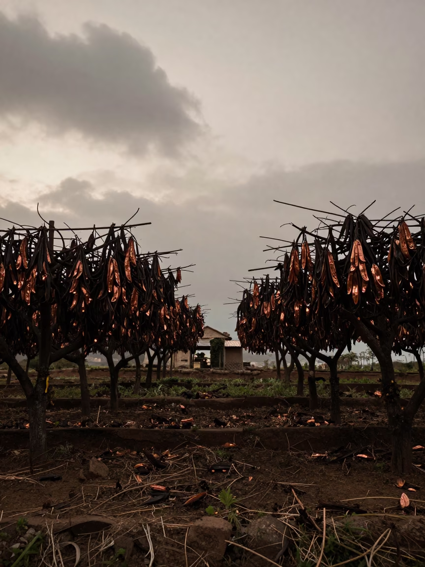 Cardamom Pods Drying in Terraced Shade in among terraced garden plots near Giresun