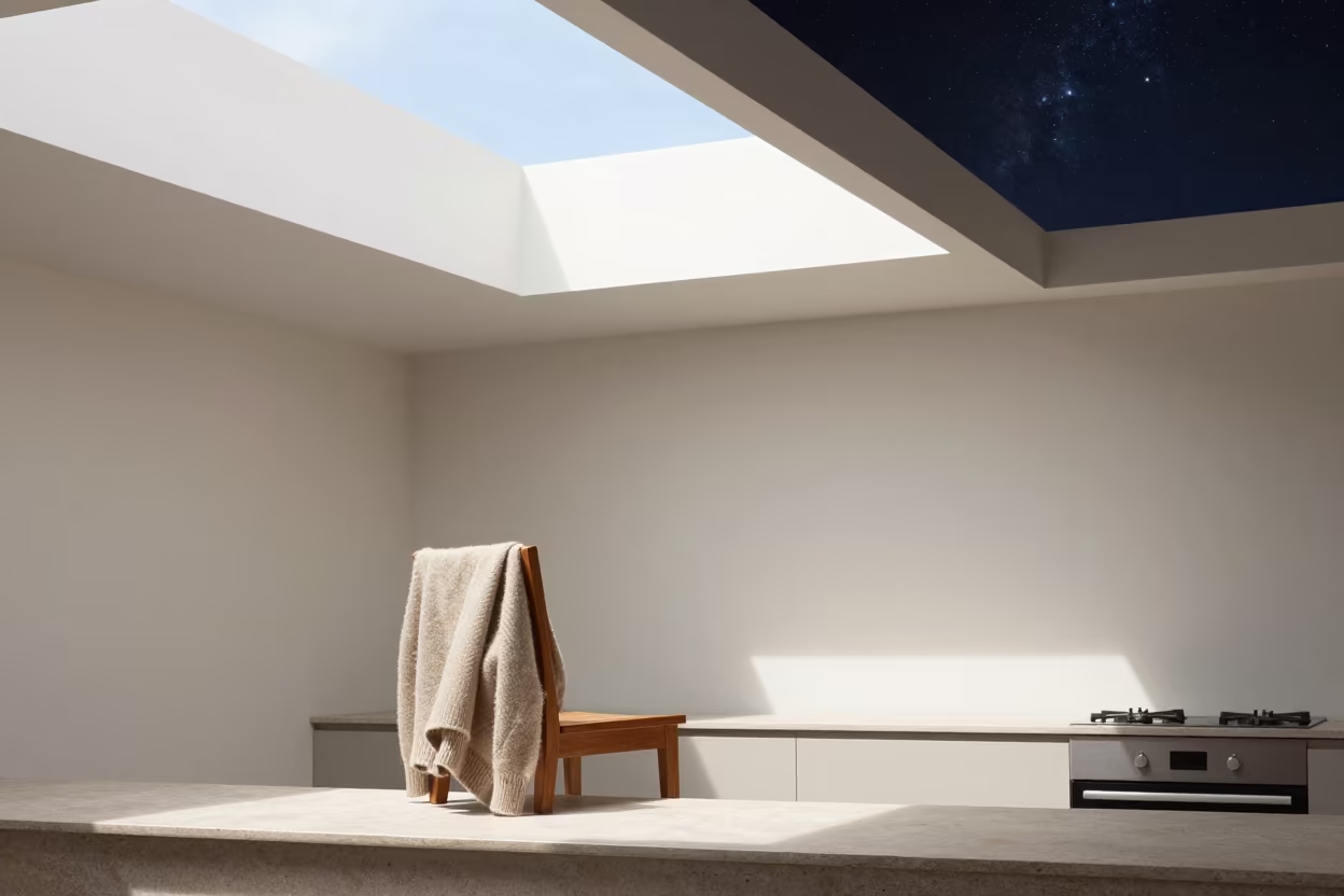 Cardigan on Chair Under Split Sky Noon in on a stone ledge in Gokarneshwor