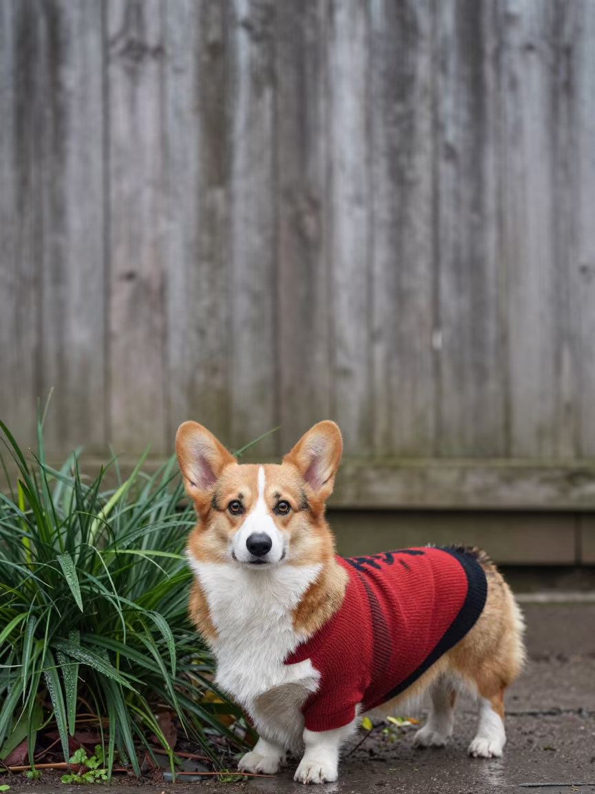 Cardigan Welsh Corgi Portrait Near Guatemala Garden in near a garden edge with soft morning light and an uncluttered background near Guatemala City