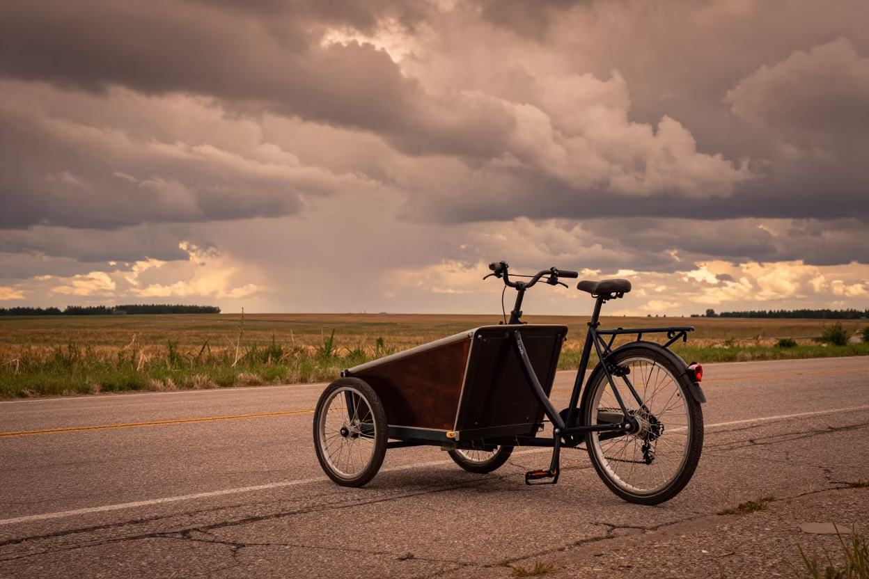 Cargo Bicycle on Nebraska Street at Dusk in in Nebraska