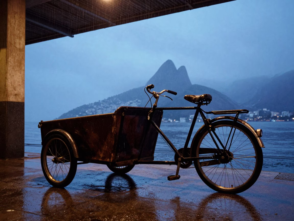 Cargo Bike in Evening Shadow Rio Drizzle in in Rio de Janeiro state