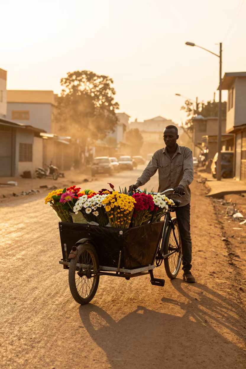 Cargo Bike Flowers Ethiopia Golden Hour in in Ethiopia