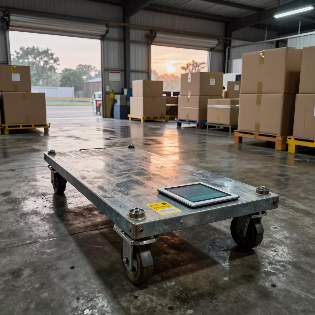 Cargo Dolly Brake Pin Cup at Mumbai Packing Station in at a fulfillment packing station near Mumbai