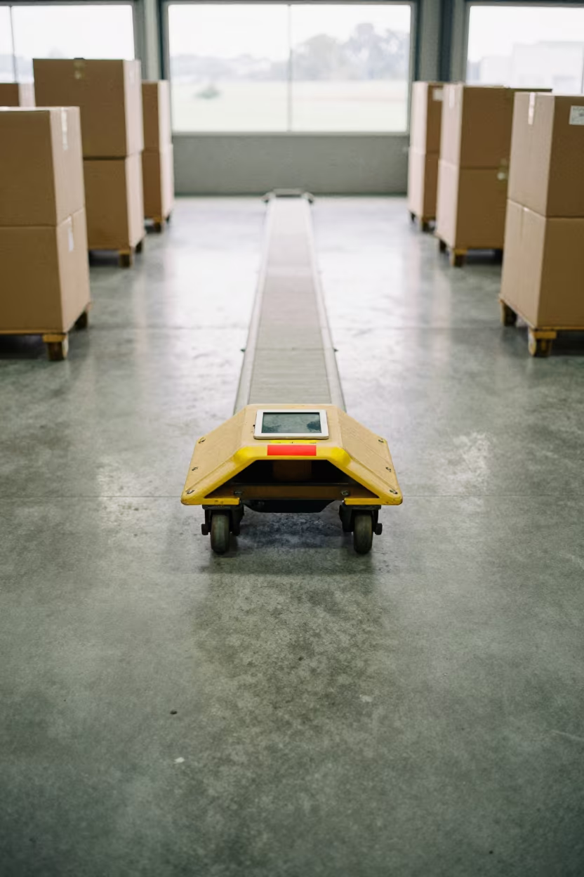 Cargo Dolly Brake Pin Cup at Parcel Sorting Bay in at a parcel sorting belt near Auckland
