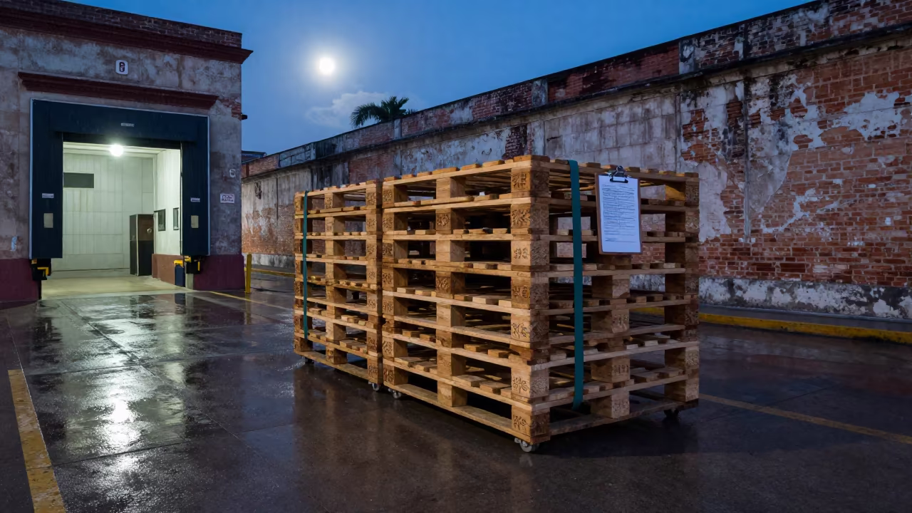 Cargo Pallet at Havana Dock Before Dawn in at a loading dock before dispatch in Callejon de Hamel, Havana