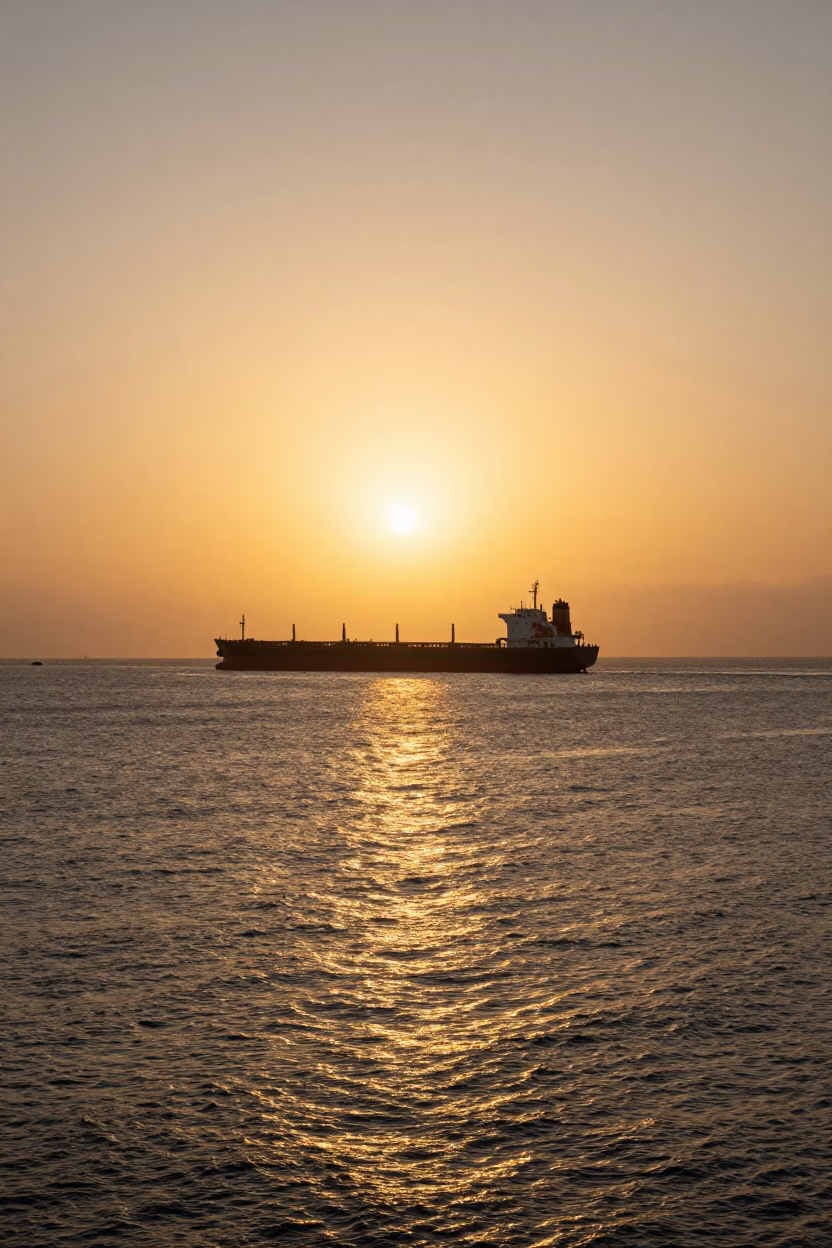 Cargo Ship Horizon at Sunset Durban South Africa Harbor Scene in in Durban, South Africa