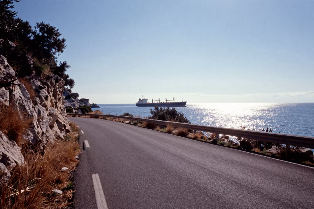 Cargo Ship Horizon French Riviera Switchback in along a switchback approach in the French Riviera