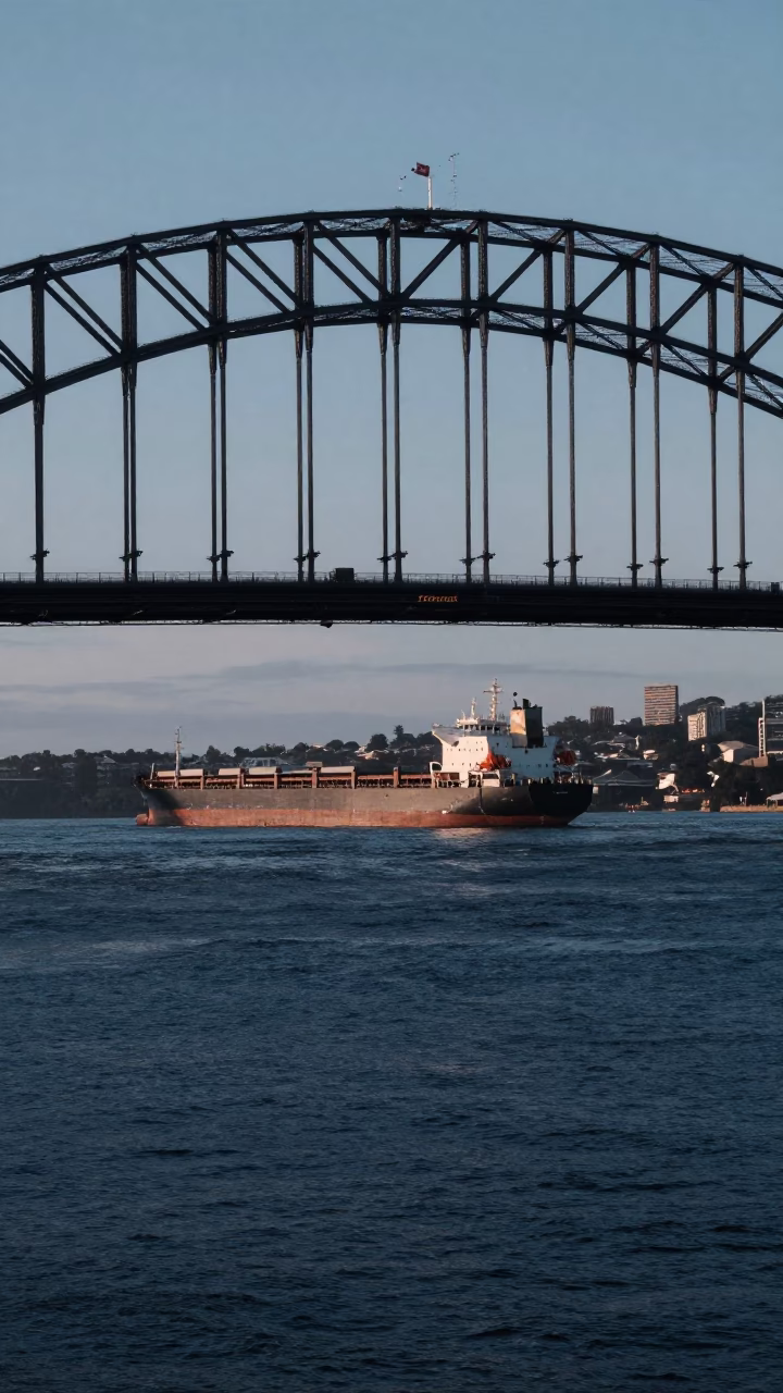 Cargo Ship in Sydney at Sunrise Light in in Sydney, New South Wales, Australia