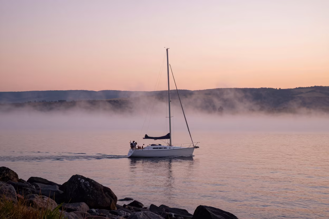 Caribbean Yacht in Idaho Anchorage at Dusk in in Idaho