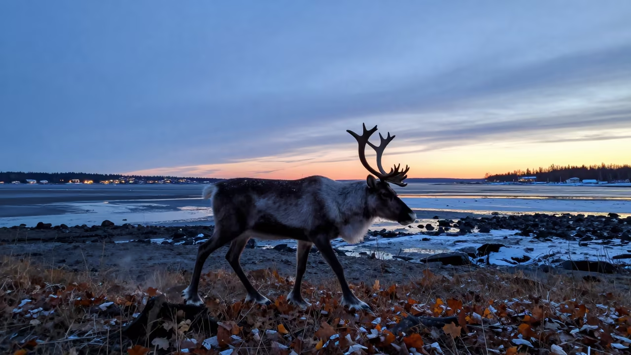 Caribou Stag Silhouette Tiflet Inlet Blue Hour in beside a tidal inlet near Tiflet