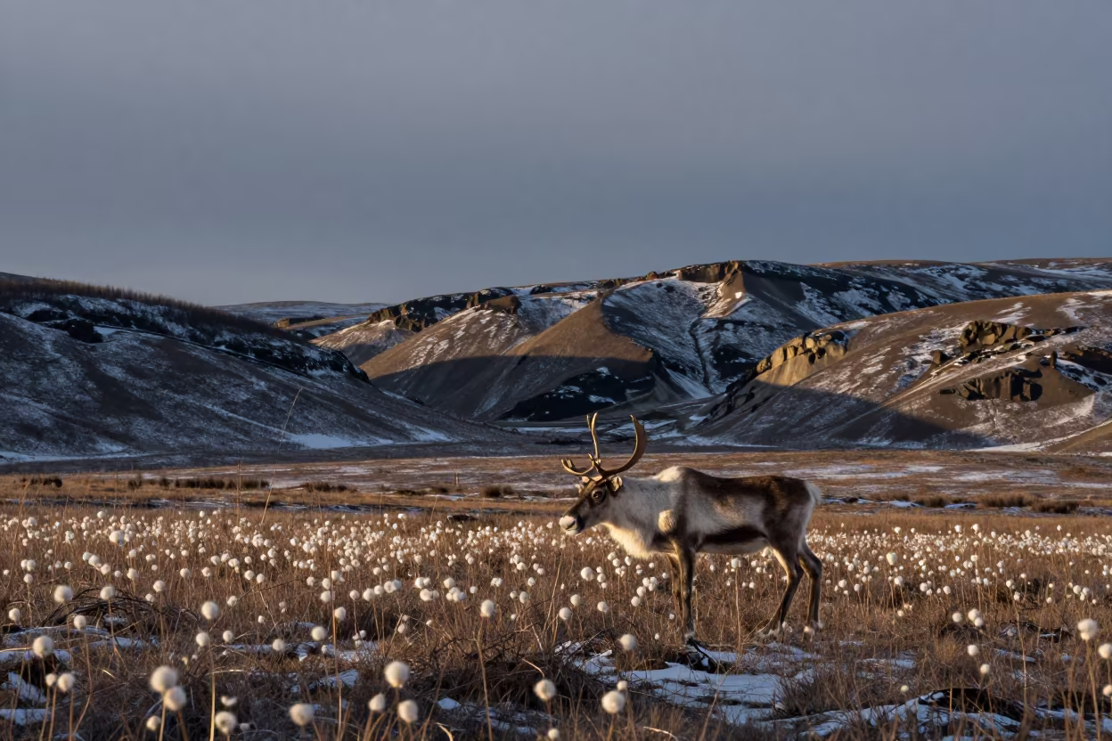 Caribou in Tundra Near Cairo Winter Light in near Cairo