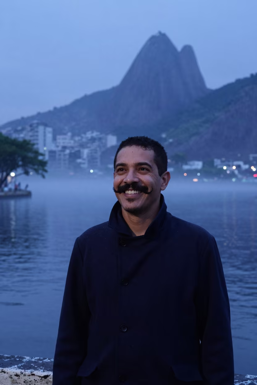 Carnival Barker Urca Canal Twilight Portrait in beside a canal in Urca, Rio de Janeiro