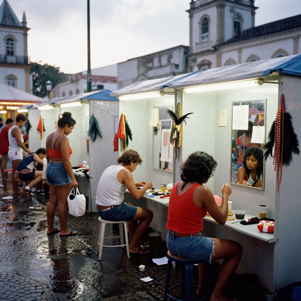 Carnival Dressing Mirrors in Salvador Square After Rain in at a public square during a festival in Salvador