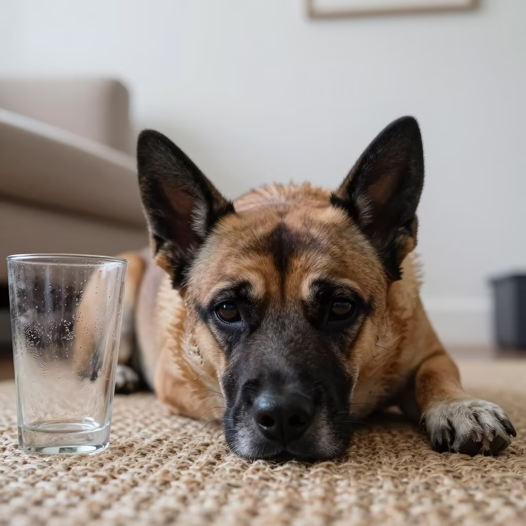 Carolina Dog Coat Texture Close-Up on Woven Rug in on a woven rug beside a low couch and an uncluttered wall in Canberra