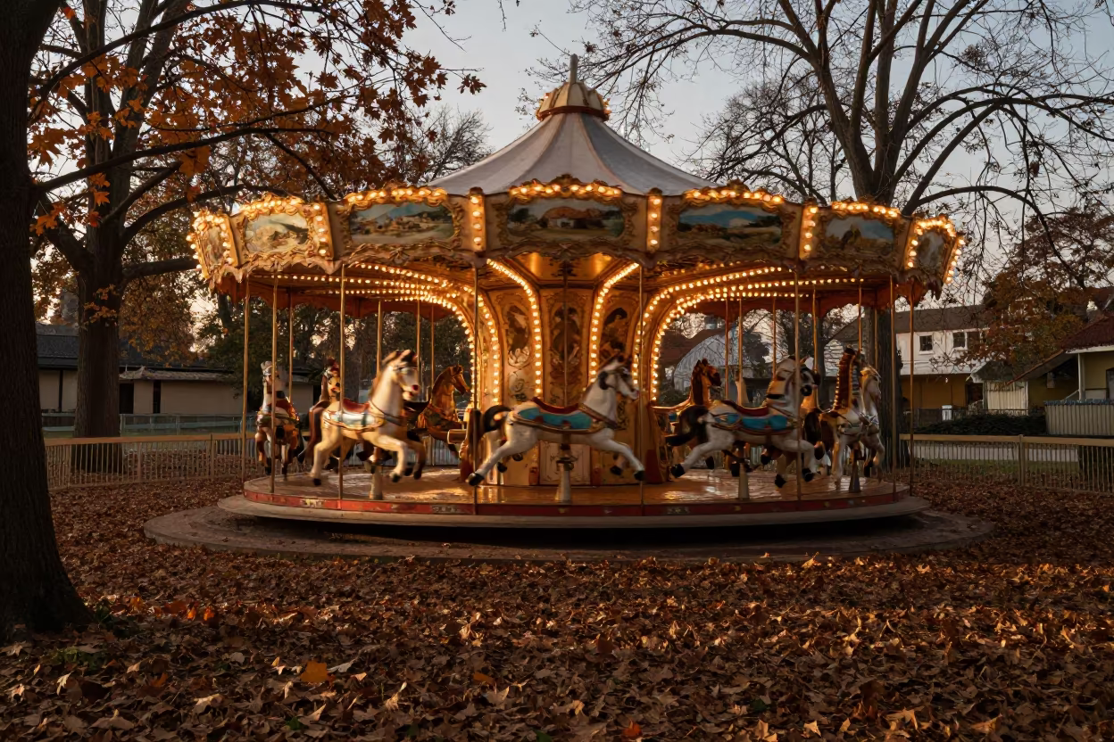 Motion blurred carousel horse Italy twilight game trail in along a game trail in Italy
