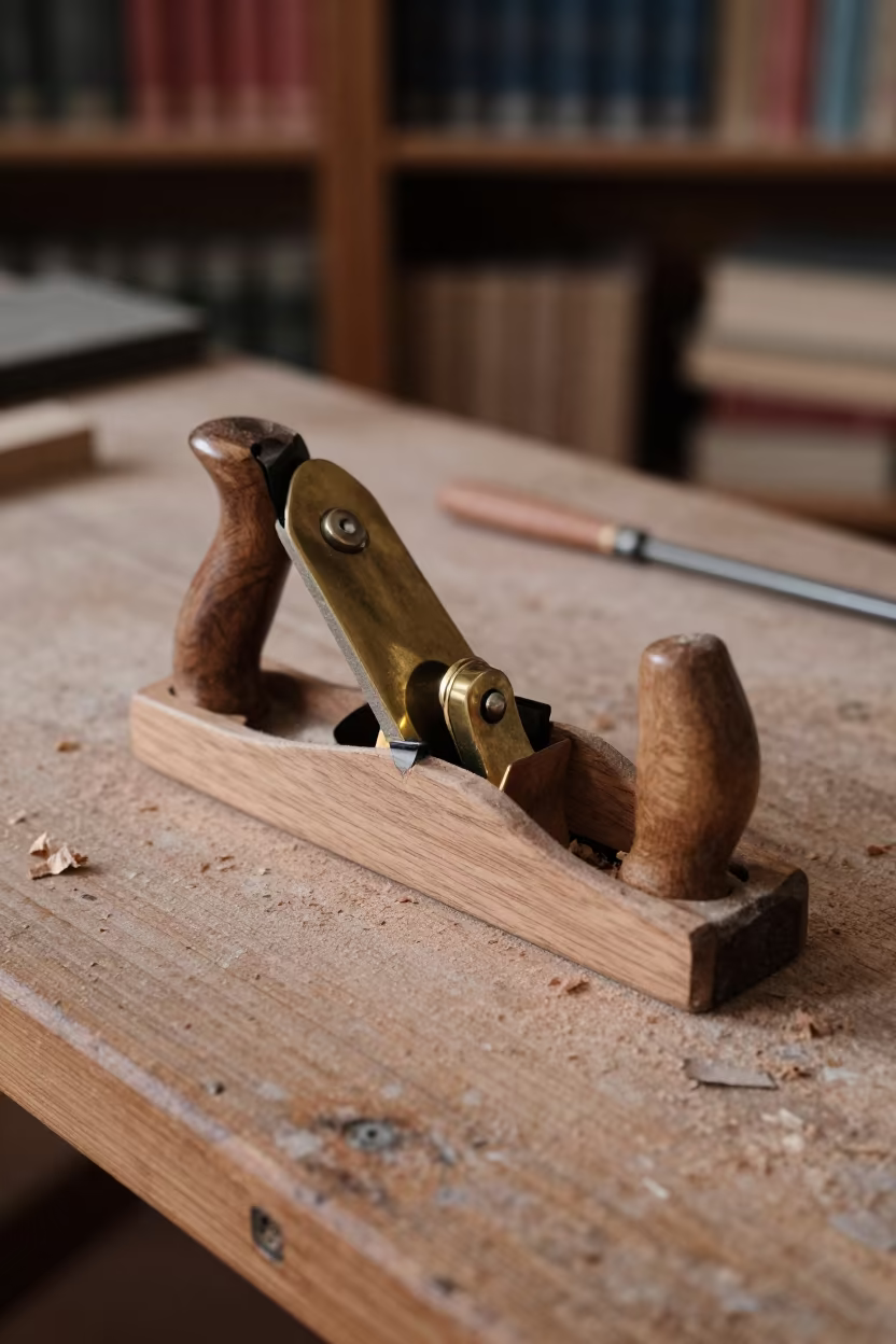 Carpenter Plane on Winter Library Bench in on a dusty library table near Ortakoy, Istanbul