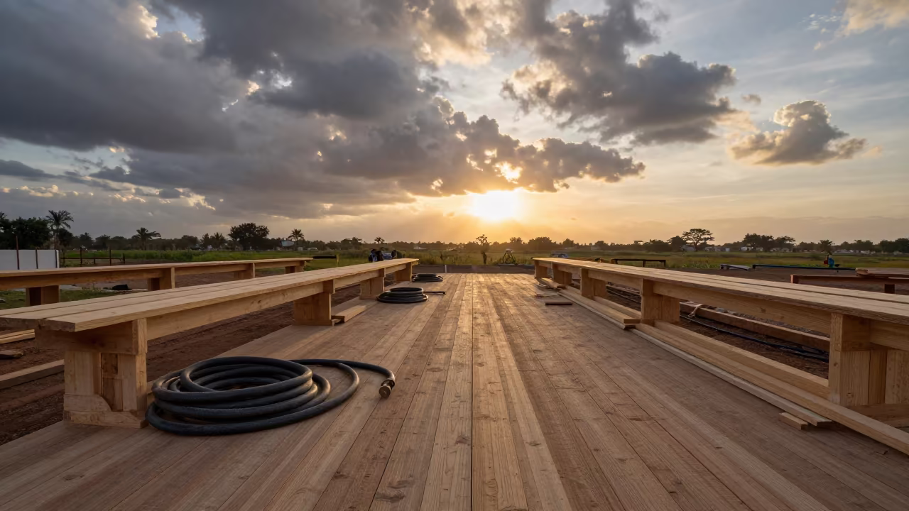 Carpentry Bench Sunset Construction Site Owerri in on an active construction deck in Owerri