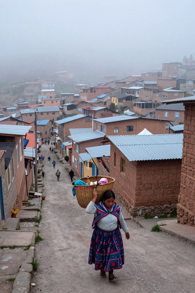 Carrying Basket in La Paz in in La Paz, Bolivia