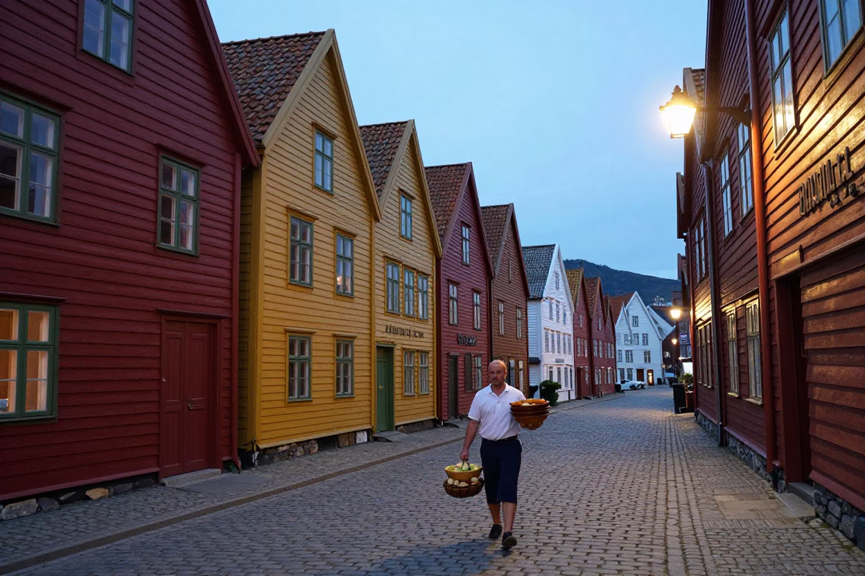 Carrying Bowls in Bergen in in Bergen, Norway