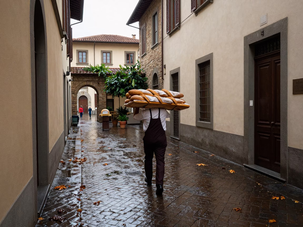 Carrying Bread in Florence in in Florence, Italy