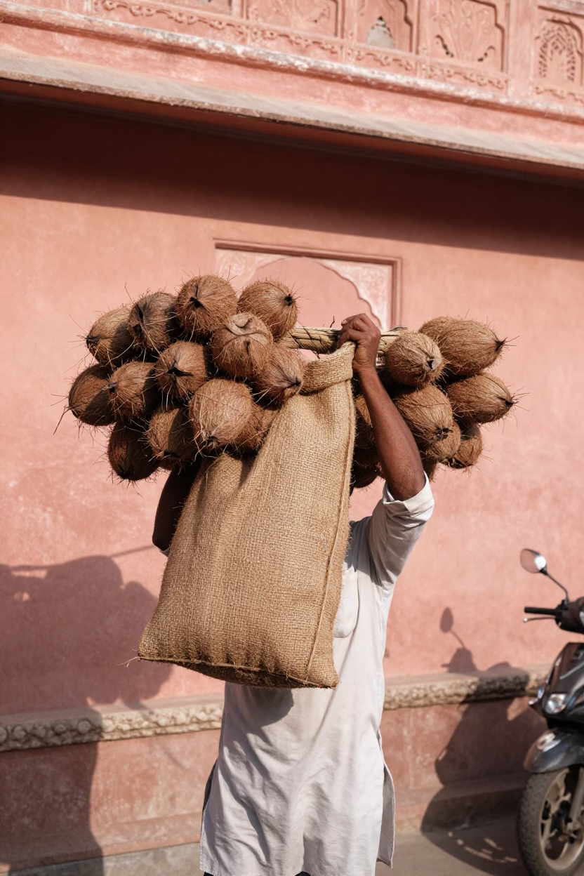 Carrying Coconuts in Jaipur in in Jaipur, India