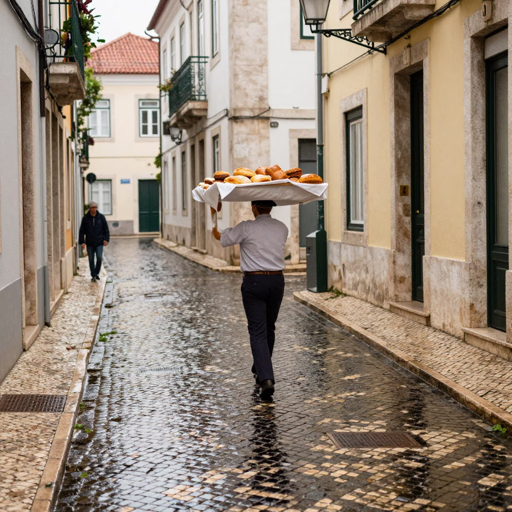 Carrying Pastries in Lisbon in in Lisbon, Portugal