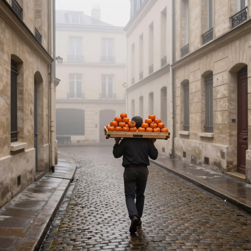 Carrying Persimmons in Paris in in Paris, France