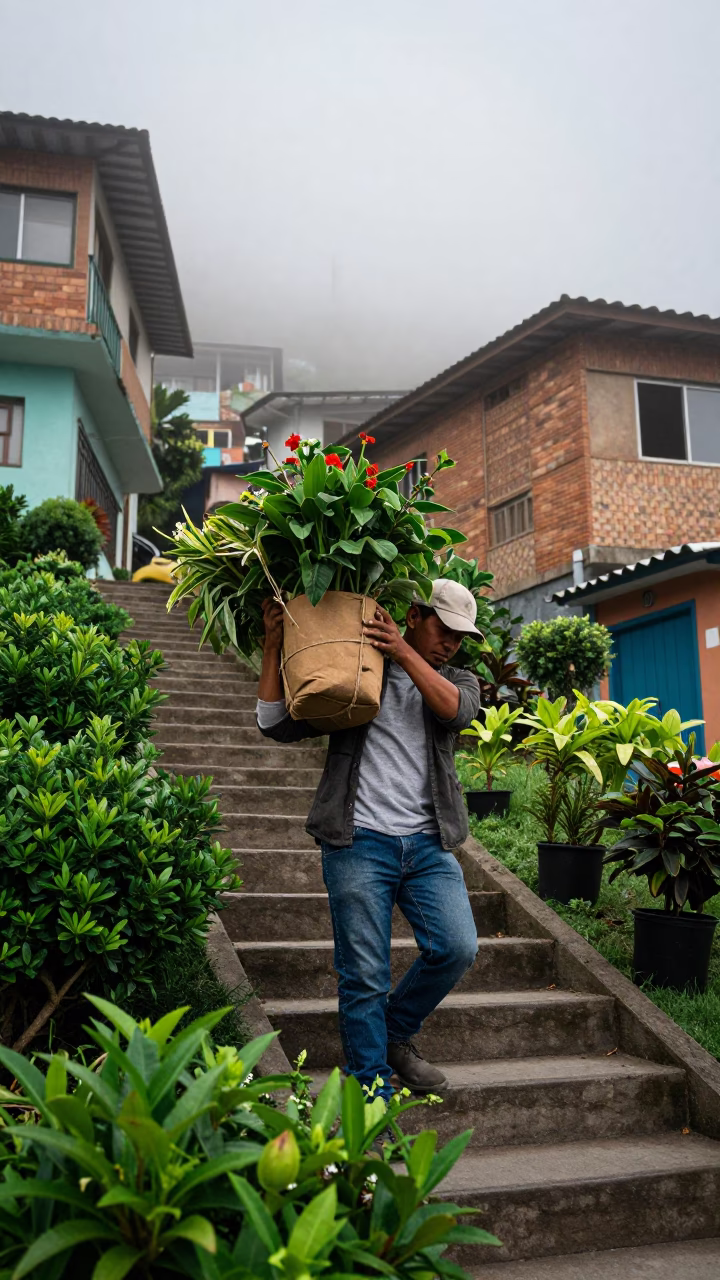 Carrying Plants in Medellin in in Medellin, Colombia