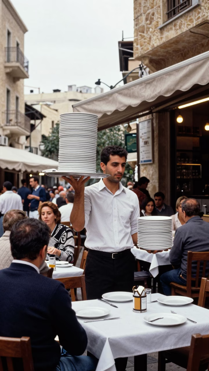 Carrying Plates in Beirut in in Beirut, Lebanon