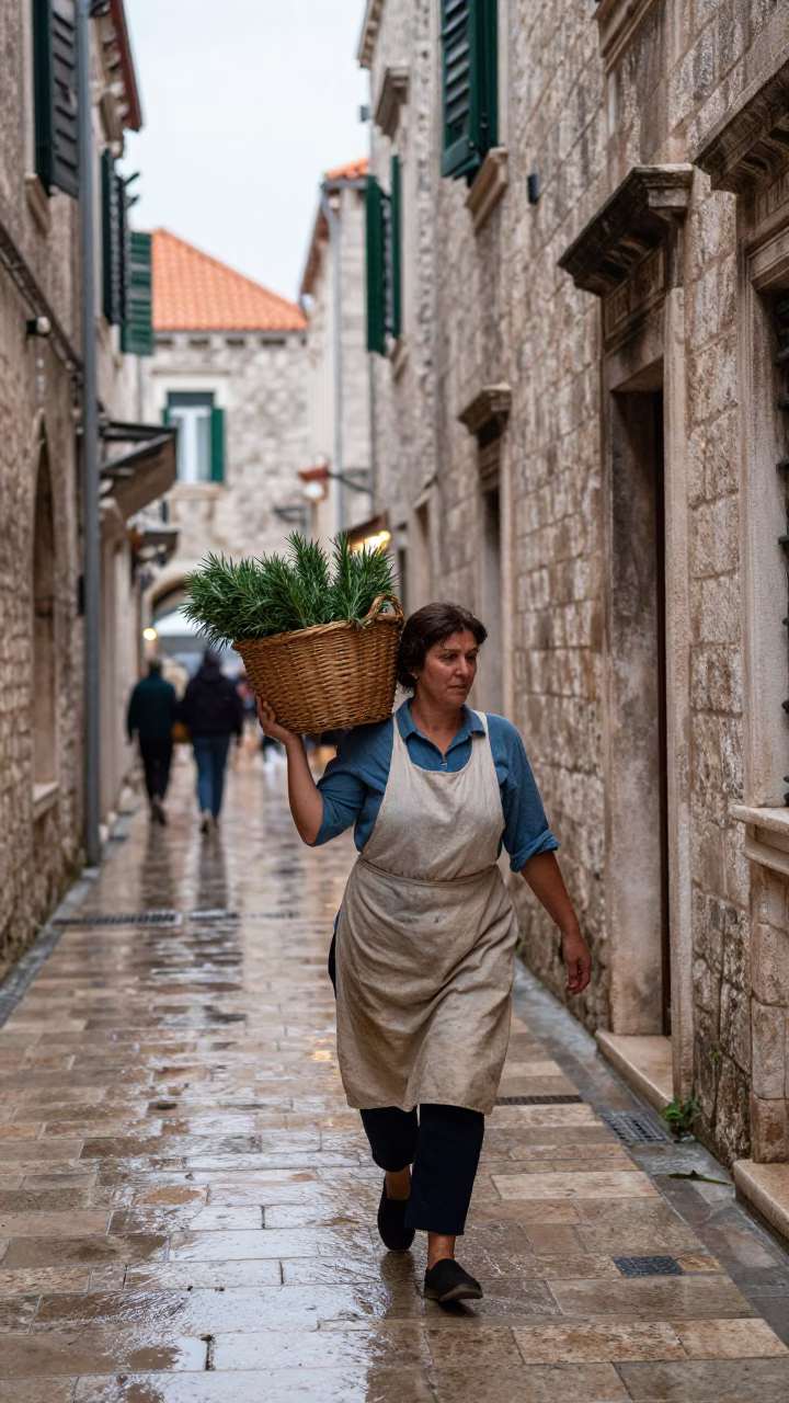 Carrying Rosemary in Dubrovnik in in Dubrovnik, Croatia