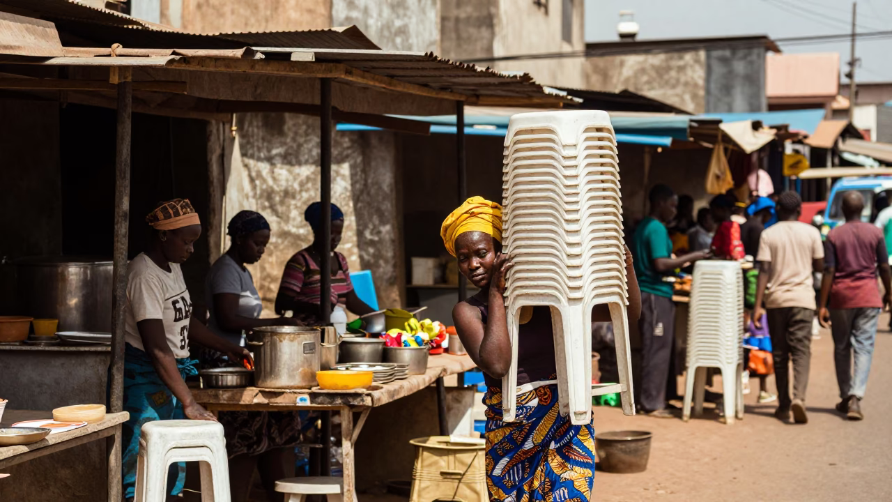 Carrying Stools in Accra in in Accra, Ghana