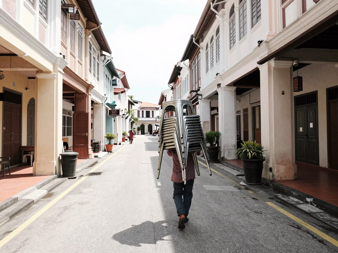 Carrying Stools in George Town in in George Town, Malaysia