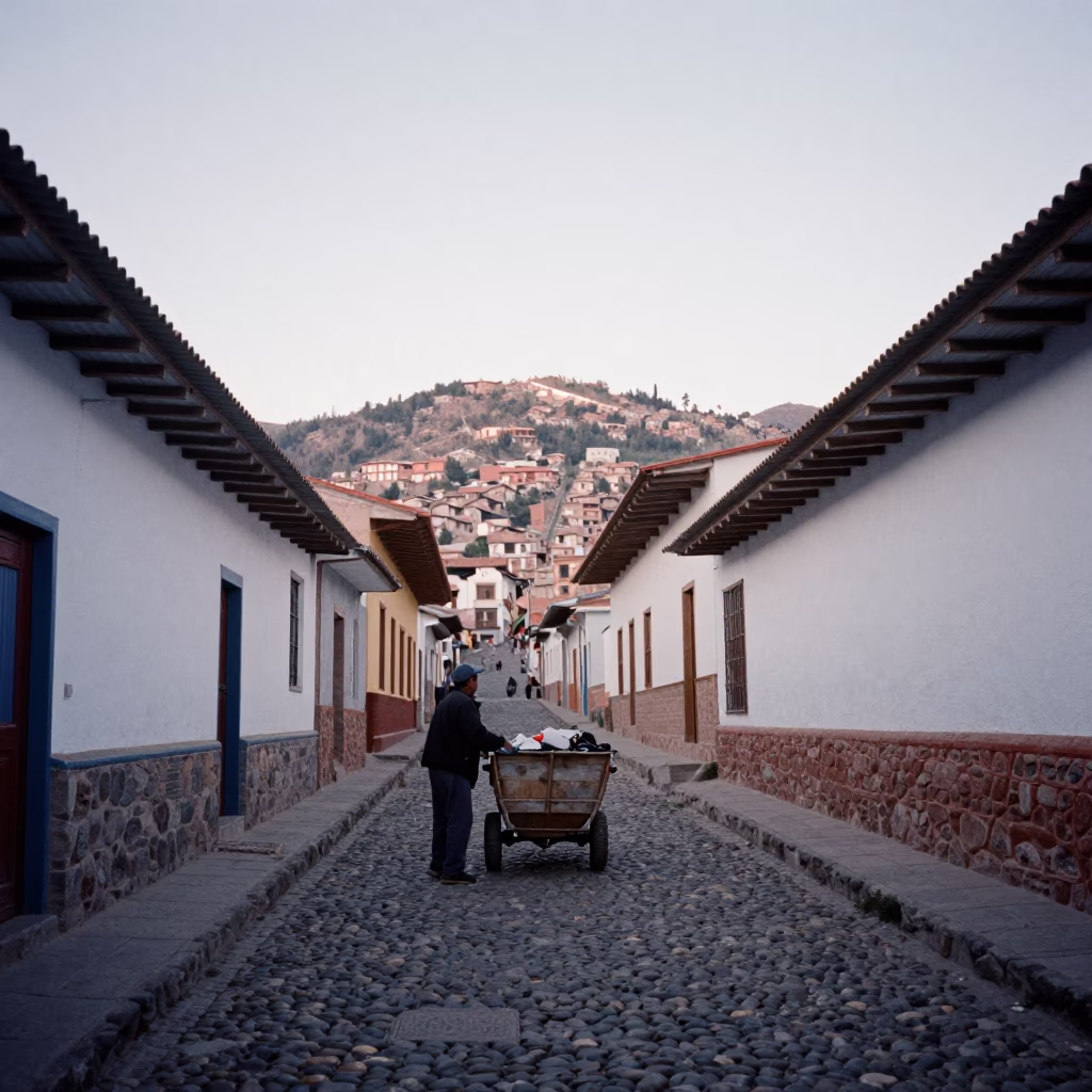 Cart Uphill in La Paz in in La Paz, Bolivia