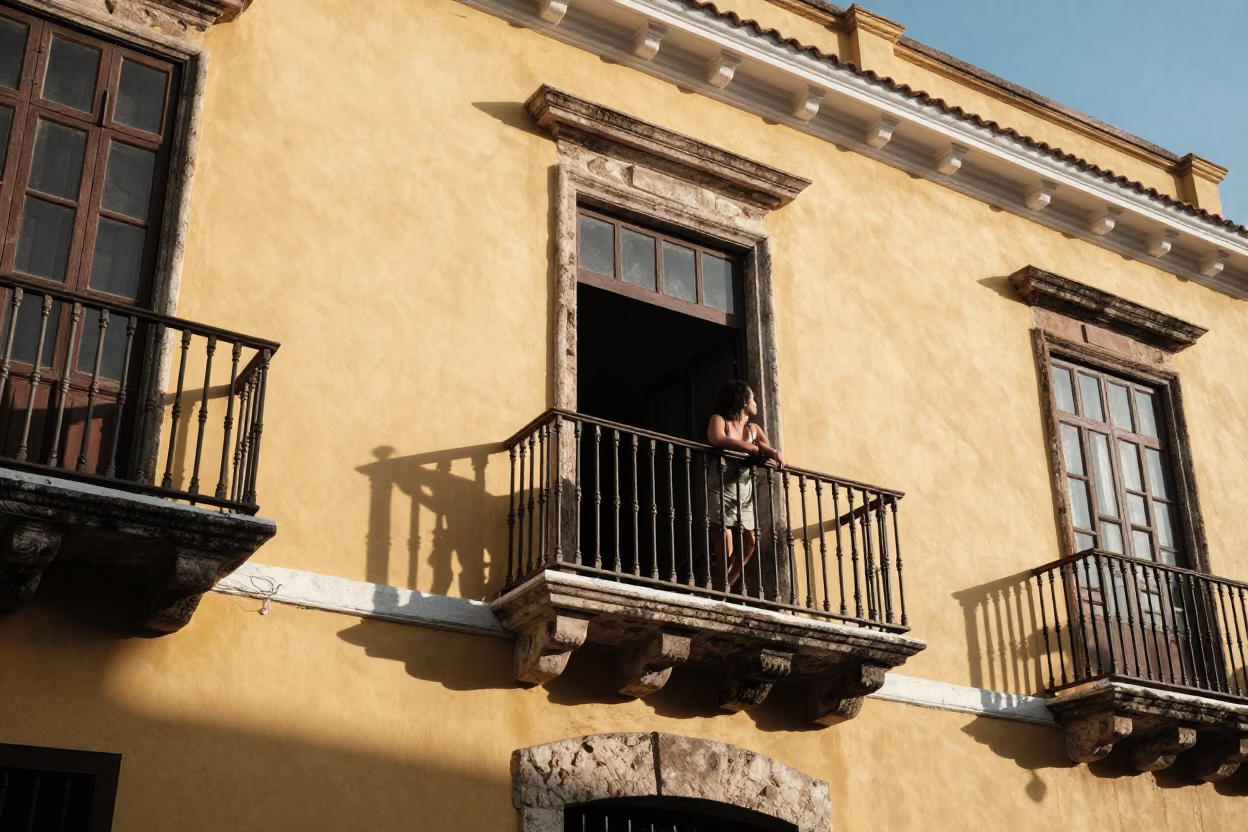 Cartagena Balcony Scene at The Early Afternoon Light in in Cartagena, Colombia