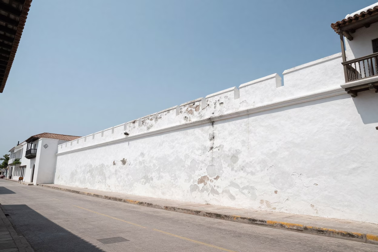 Cartagena Colombia Colonial Architecture Noon Light Street Scene Realistic Photograph in in Cartagena, Colombia