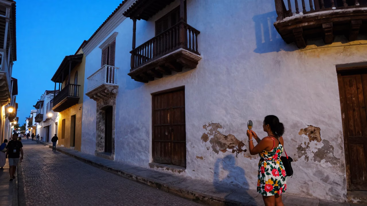 Cartagena Colombia Evening Street Scene with Hand Mirror and Lemongrass in in Cartagena, Colombia