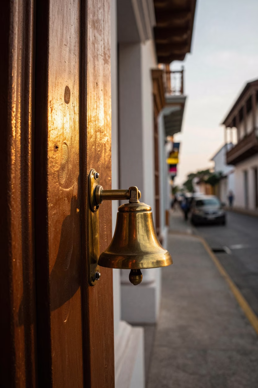 Cartagena Colombia Golden Hour Street Scene with Fingerprints on Polished Metal in in Cartagena, Colombia