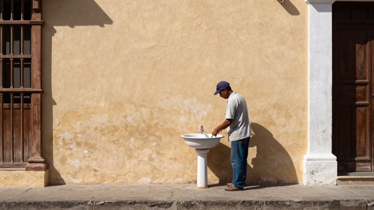 Cartagena Colombia Noon Light Street Scene with Wash Basin and Embroidered Cushion in in Cartagena, Colombia
