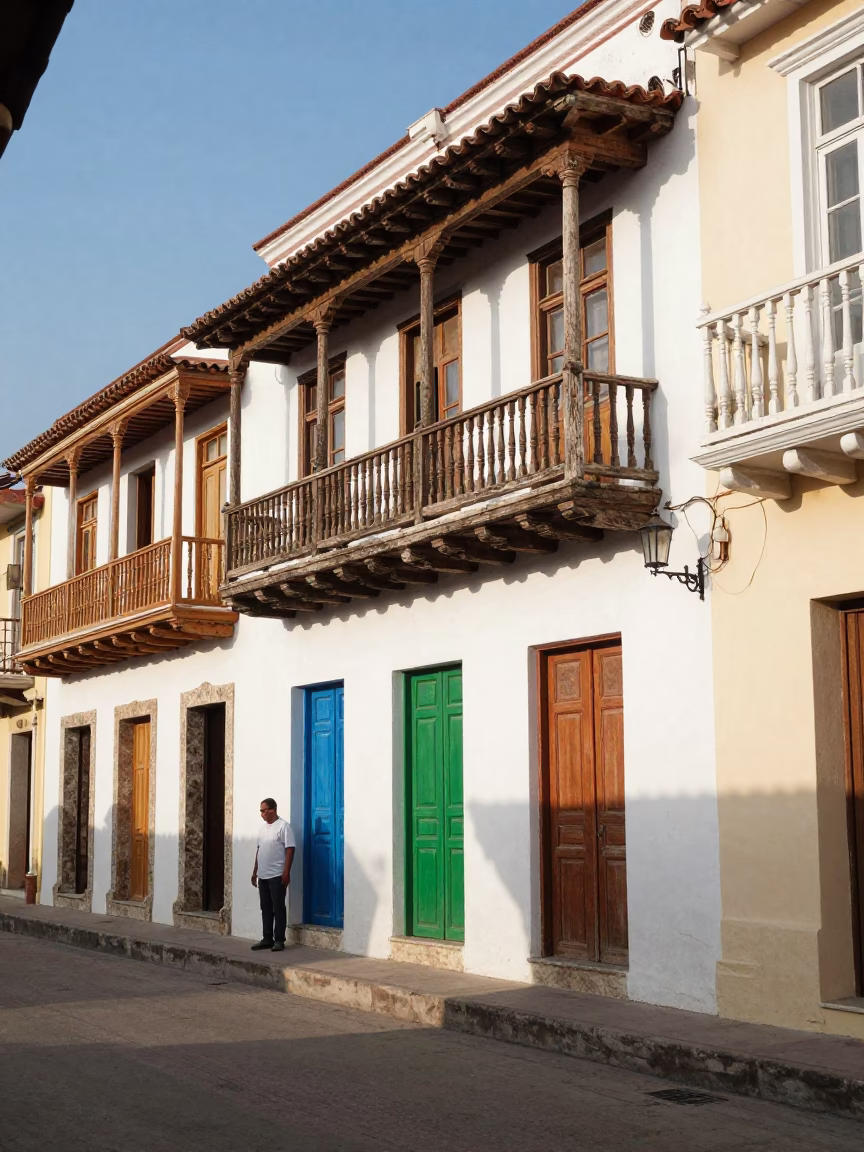 Cartagena Colombia Street Scene with Colorful Colonial Architecture and Local Life in in Cartagena, Colombia