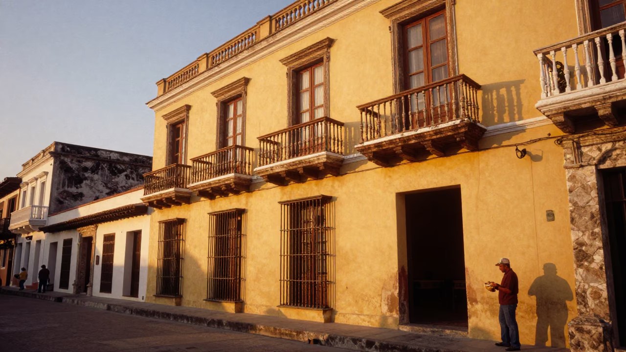 Cartagena Colombia Sunset Street Scene with Traditional Food and Local Life in in Cartagena, Colombia