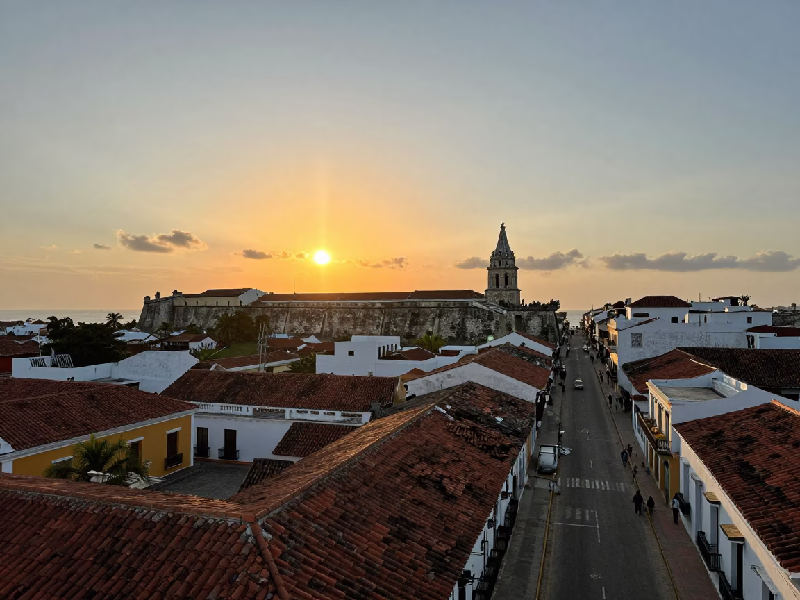 Cartagena Colonial Architecture And Coastal Sky in in Cartagena, Colombia