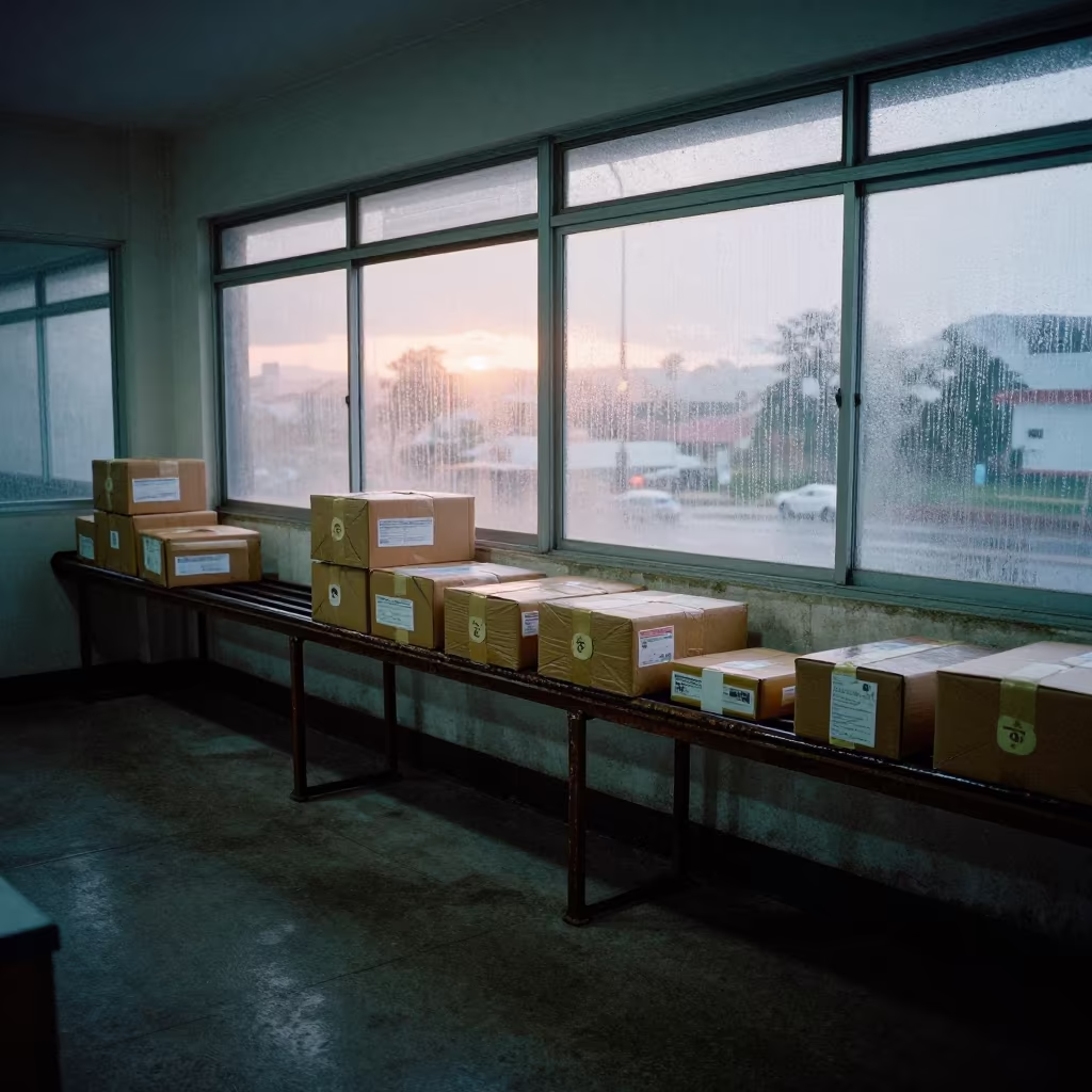 Cartagena Dispatch Clipboard Rail Dawn Light in inside a dispatch office above the dock in Cartagena