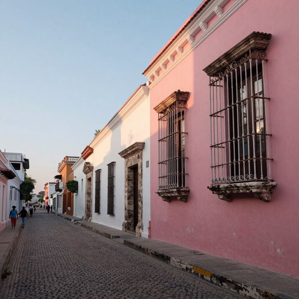 Cartagena Street Life at As First Light Reaches The Scene in in Cartagena, Colombia