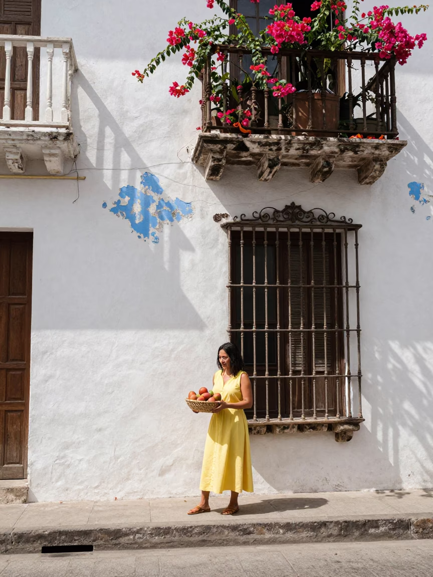 Cartagena Street Scene at Flat Noon Light in in Cartagena, Colombia
