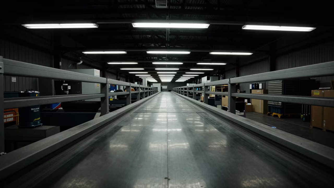 Carton Cutter on Sorting Belt Predawn in at a parcel sorting belt in East Nashville, Nashville