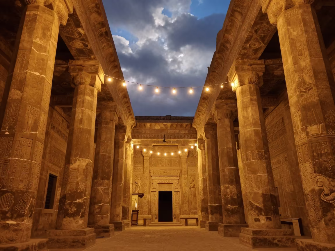 Carved Columns in Rock Church Faiyum Evening in in a ceremonial hall near Faiyum