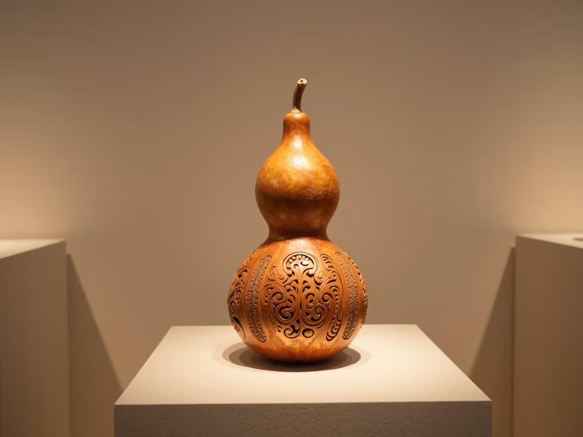 Carved Gourd Rattle on Museum Plinth Beirut in on a museum plinth in Downtown, Beirut