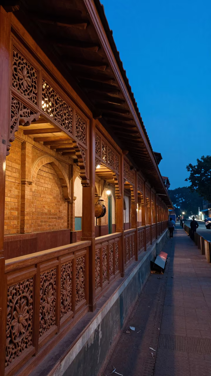 Carved Kashmiri Balcony in Kolkata Train Terminal in inside a restored train terminal near Park Street, Kolkata