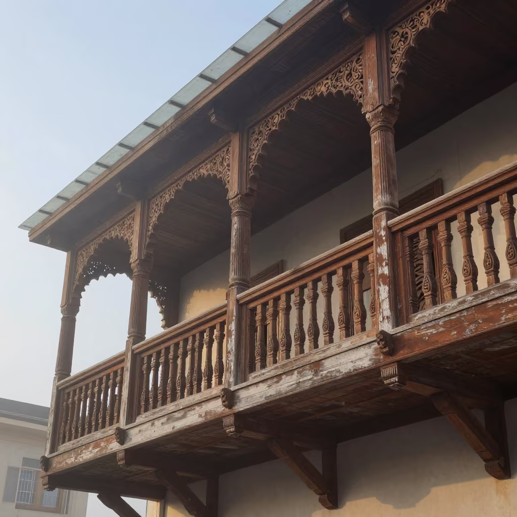 Carved Kashmiri Balcony in Marsa Matruh Arcade in inside a glass-roofed arcade in Marsa Matruh