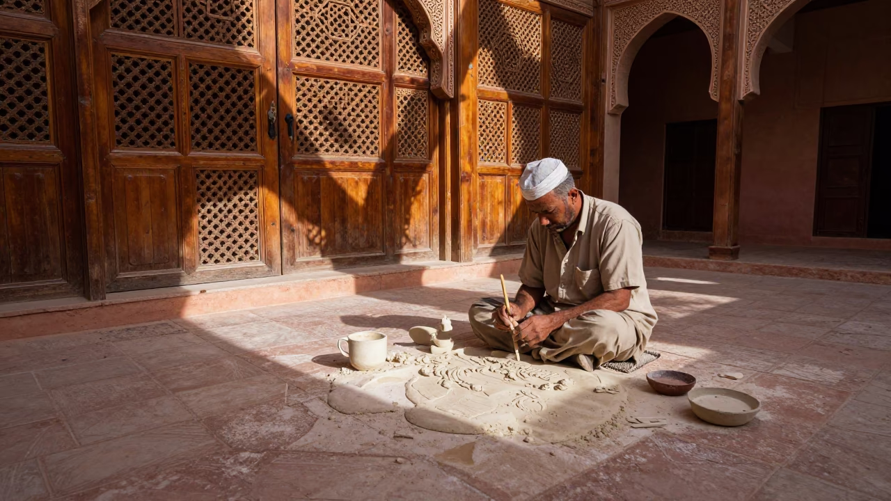Carving Plaster in Marrakech in in Marrakech, Morocco